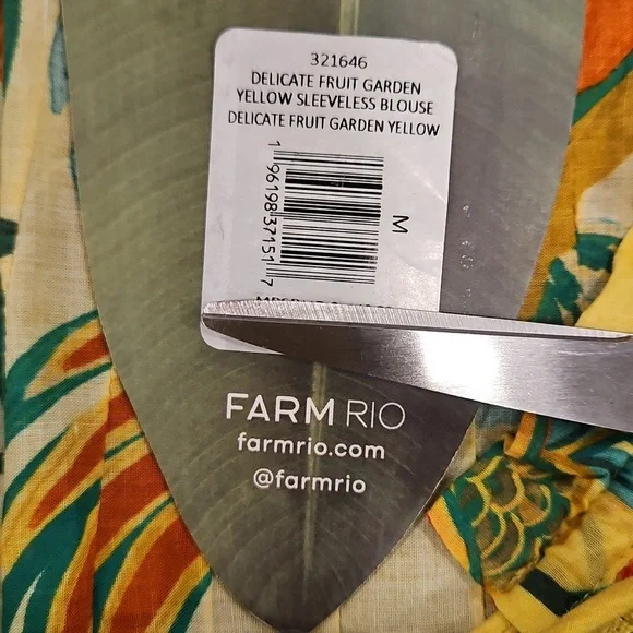 💕FARM RIO💕 Yellow Delicate Fruit Garden Sleeveless Blouse ~ Medium NWT
